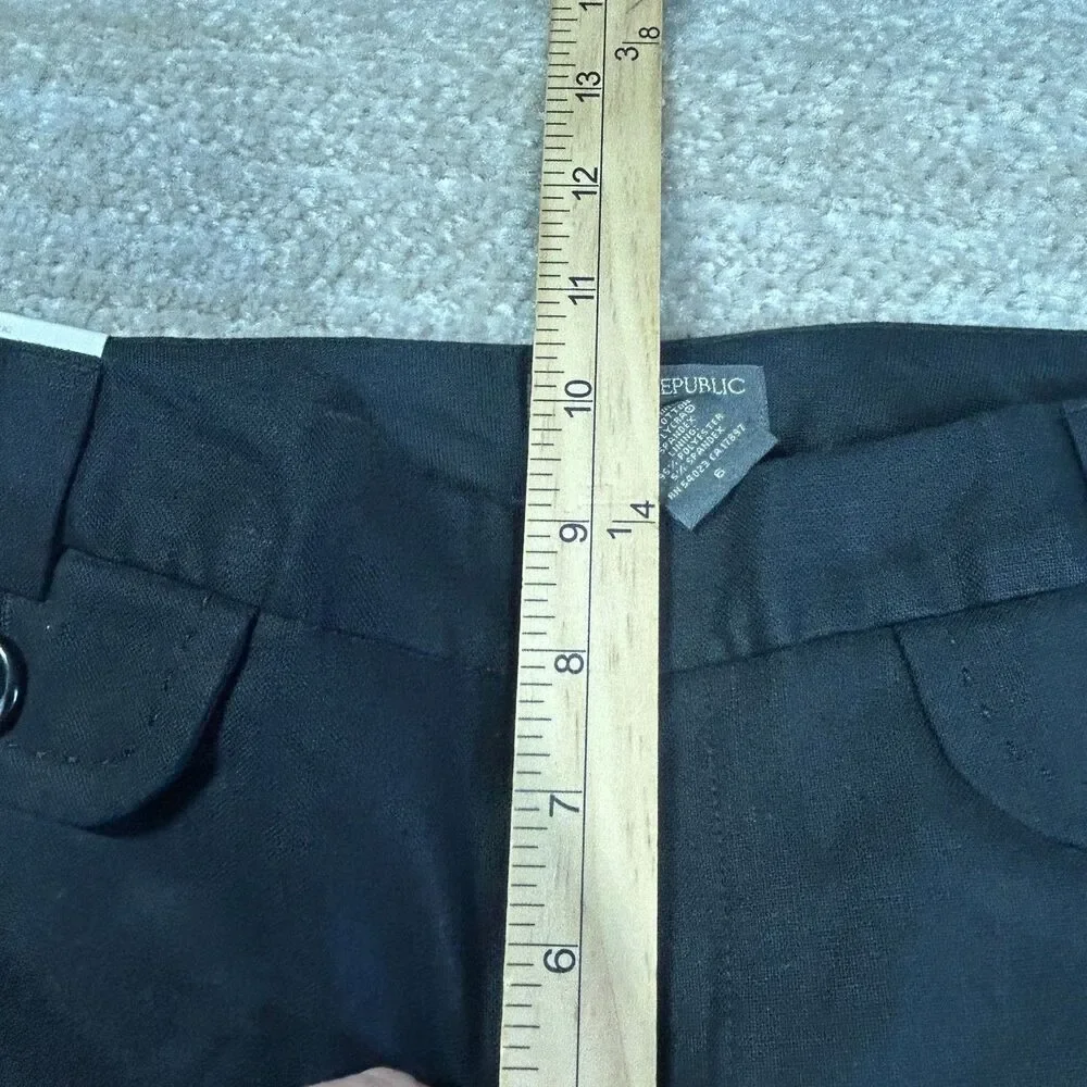 Banana Republic Pants Womens 6 Martin Fit Stretch Linen Blend Black Wide Leg VTG